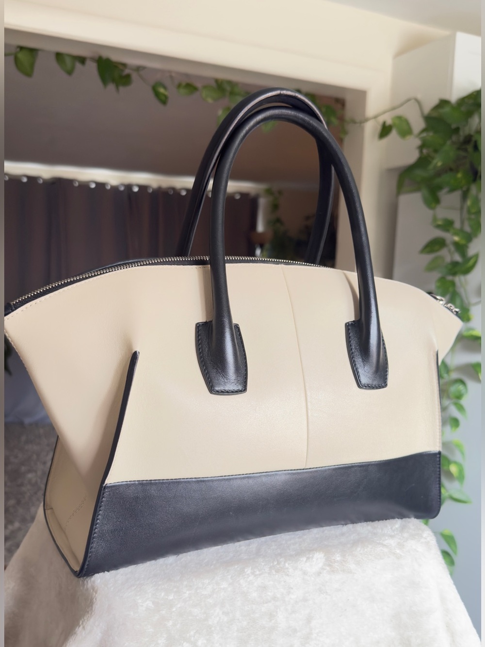 Narciso Rodriguez Italian Smooth Leather Colorblock Satchel Handbag